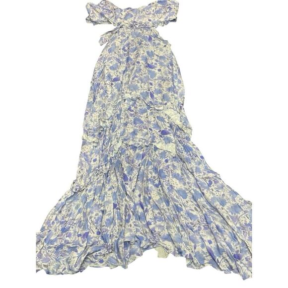 ASTR the Label Cassis Floral Ruffle Maxi Dress Light Blue Cutout XS Boho - Picture 6 of 13